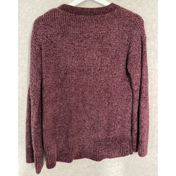 Matty M XS Chenille Crewneck Sweater Women's Recycled Fabric Plum Ribbed Hem - Picture 2 of 11